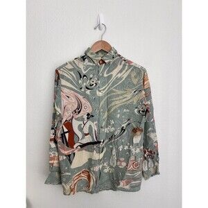 Citron Santa Monica 100% Silk Top Size XS Japanese Art Mystical Button Up Shirt